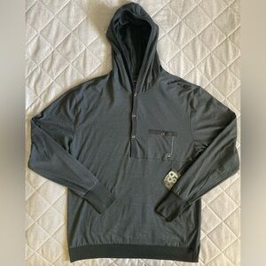 686 Performance Dry Hoodie Mens Large Gray Black Striped Cotton Poly Pullover